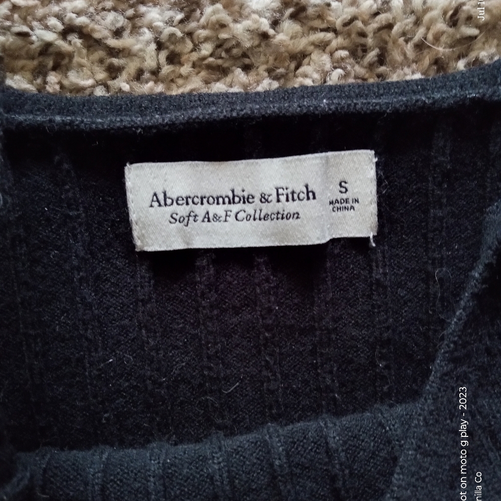 Abercrombie & Fitch Luxe Loft Ribbed Tank Top V Neck Cropped Black Size Small - Picture 3 of 6
